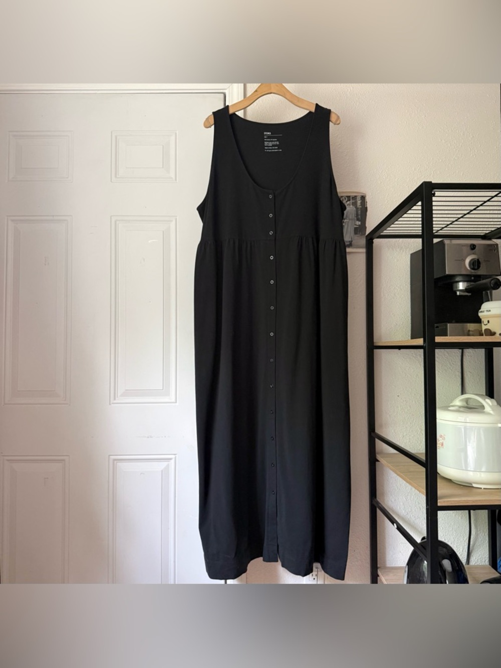 STORQ maternity black cotton blend button up‎ scoop neck midi maxi dress